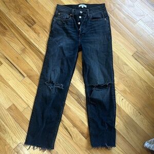 Re-Done High waisted straight leg ripped jeans , black distressed